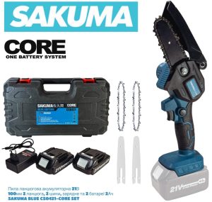 Пила цепная аккумуляторная 21В, 100 мм SAKUMA BLUE CS0421-CORE SET