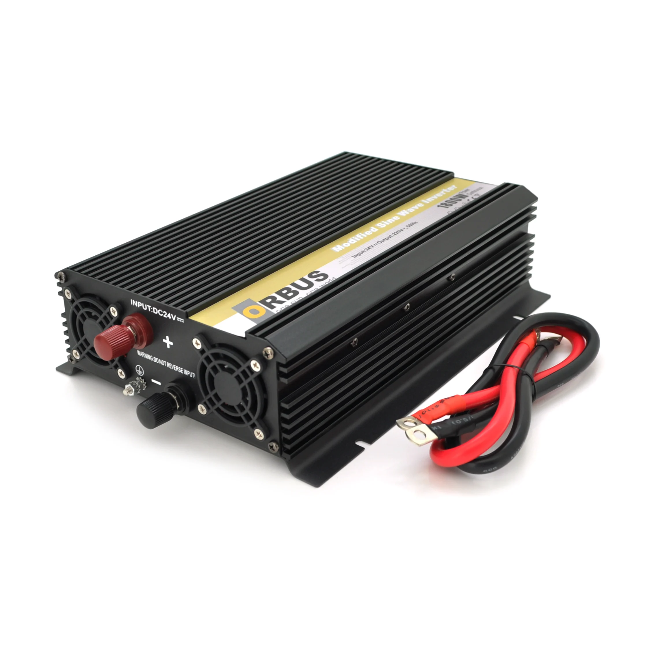 Инвертор напряжения ORBUS ORMS24-1800 (1800Вт), 24 / 220V, approximated, 2 Shuko, клемные провода, 5 предохранителей, Box.Q20
