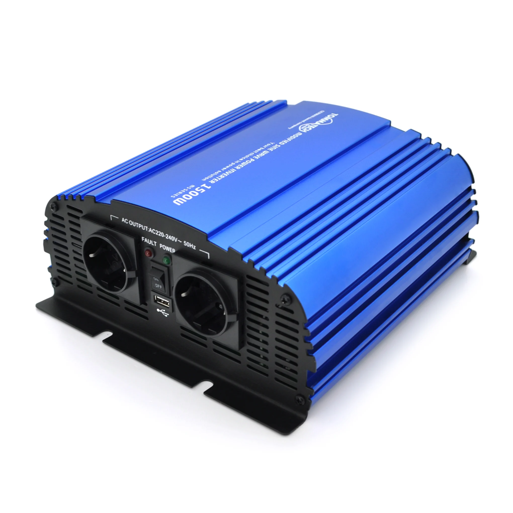 Инвертор напряжения Tommatech MS-1500, 12V / 220V, 1500W с аппроксимированной синусоидой, 2Shuko, USB, клеммные провода, 6 предохранителей, Q4