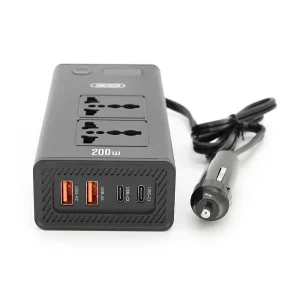 Инвертор напряжения XO CZ027 (DC:200W), 12 / 220V с аппроксимированной синусоидой, 2 универсальные розетки, 2*USB-A, 2*USB-C, в прикуриватель, BOX