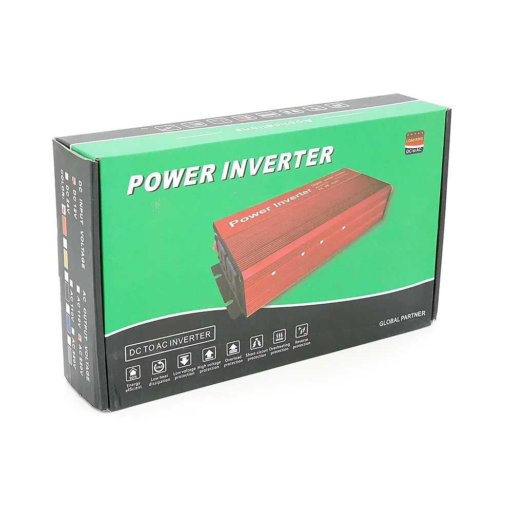 Инвертор напряжения YT47940 3000ВА(1800Вт), 12 / 220V, approximated, 1 универсальная розетка, клемы + крокодилы, Red, Box