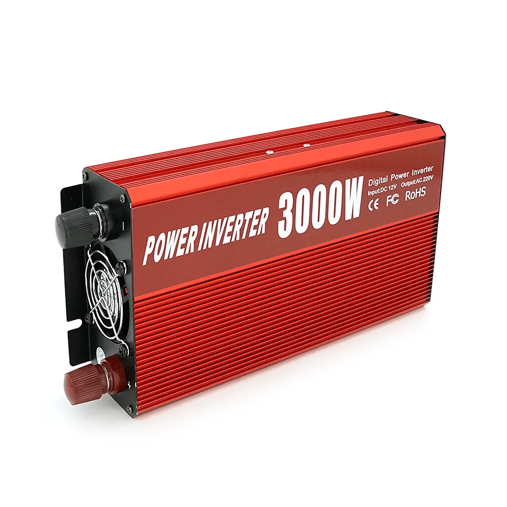 Инвертор напряжения YT47940 3000ВА(1800Вт), 12 / 220V, approximated, 1 универсальная розетка, клемы + крокодилы, Red, Box