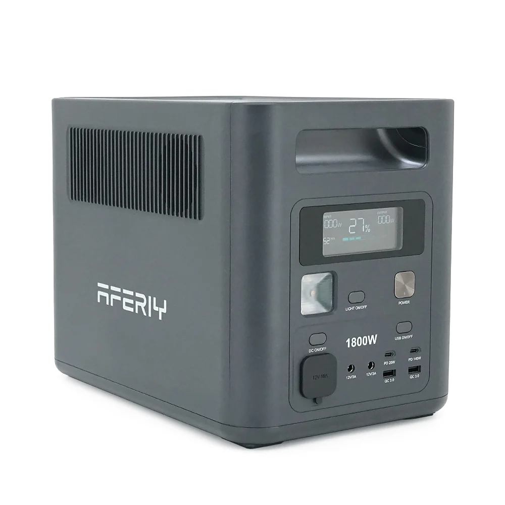 Портативная станция AFERIY AF-P180, LiFePO4 1024Втч. (max1800)Вт, XT60 MPPT 11.5-50В-20А(500W), 4xAC 220v. LED. 2-USB-A 18W , 2xType-C PD20+140Вт, DC+прикуриватель12В / 10А, 100% заряд - 1,5 часа, 350*220*263 мм, 11.6kg