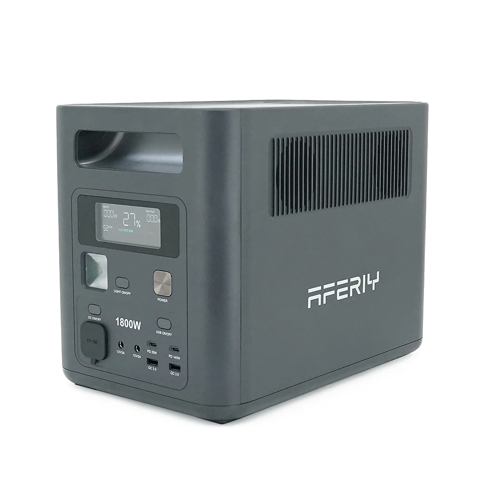 Портативная станция AFERIY AF-P180, LiFePO4 1024Втч. (max1800)Вт, XT60 MPPT 11.5-50В-20А(500W), 4xAC 220v. LED. 2-USB-A 18W , 2xType-C PD20+140Вт, DC+прикуриватель12В / 10А, 100% заряд - 1,5 часа, 350*220*263 мм, 11.6kg
