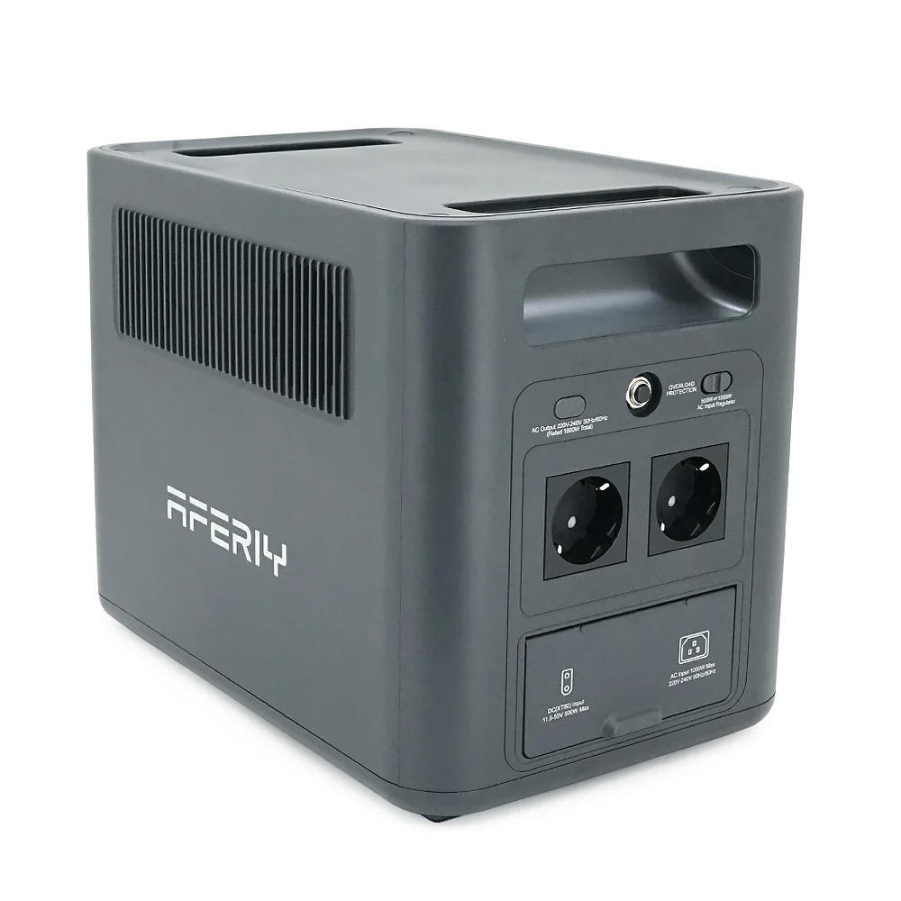 Портативная станция AFERIY AF-P180, LiFePO4 1024Втч. (max1800)Вт, XT60 MPPT 11.5-50В-20А(500W), 4xAC 220v. LED. 2-USB-A 18W , 2xType-C PD20+140Вт, DC+прикуриватель12В / 10А, 100% заряд - 1,5 часа, 350*220*263 мм, 11.6kg