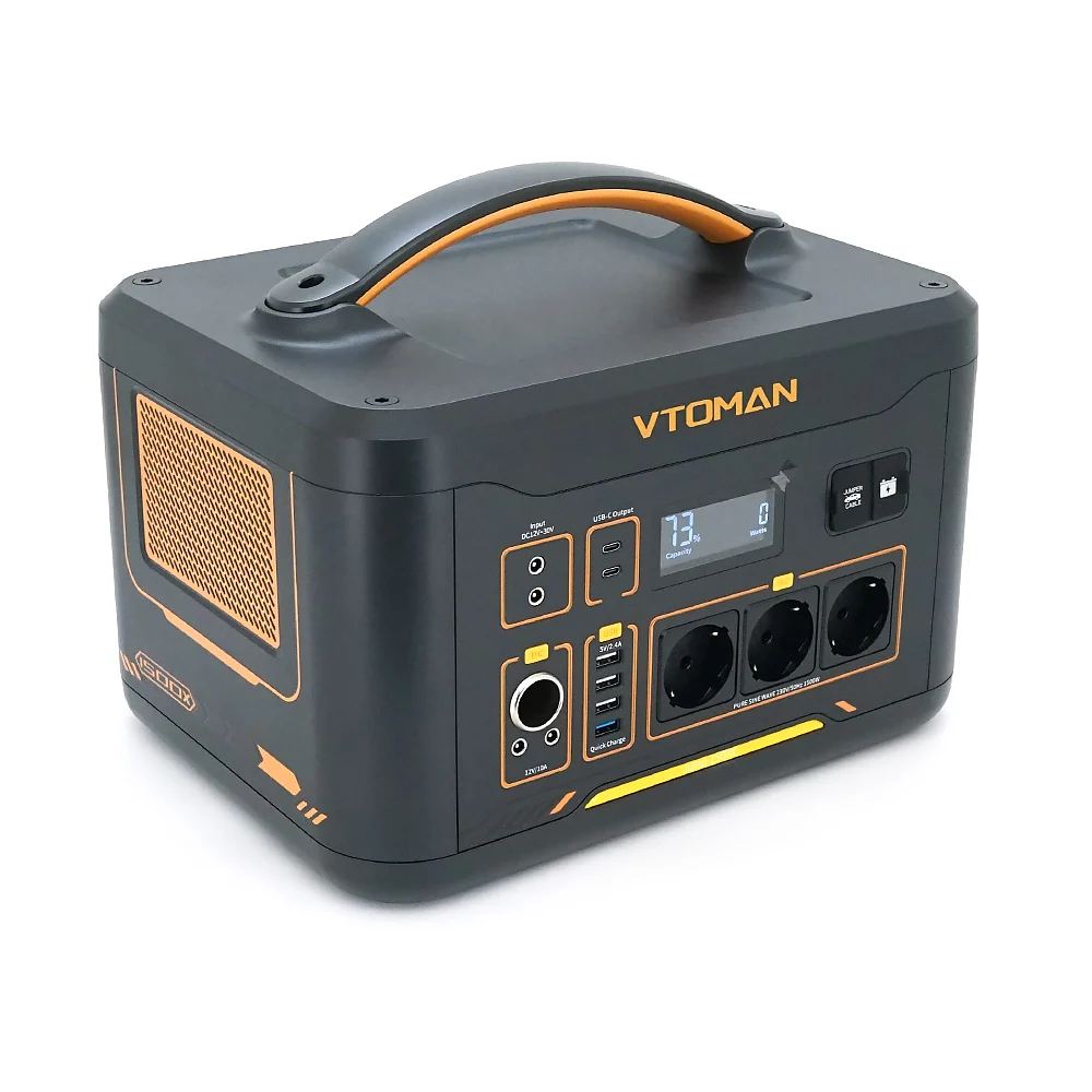 Портативная зарядная станция VTOMAN Jump 1500X, 1500(max3000) Вт, LiFePO4 828 Втч (max2376 Втч), 230В, выход 3x230В / 1500Вт,2x12В / 10А,4xUSB-A,2xType-C PD100Вт, прикуриватель12В / 10А, 36х27х28 см;20 кг